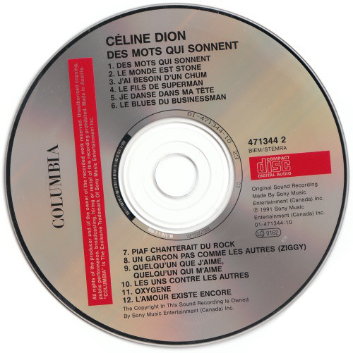 Celine Dion  Des mots qui sonnent : CD